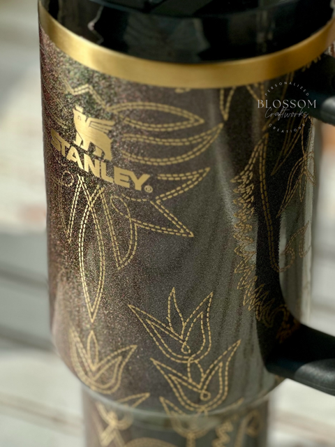 Laser Engraved Leather Tooled Boot Pattern Western Stanley Tumbler
