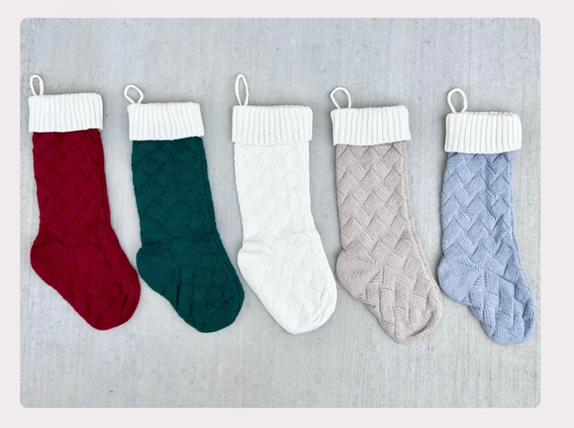 Cable Knit Christmas Stocking with Personalized Leather Patch