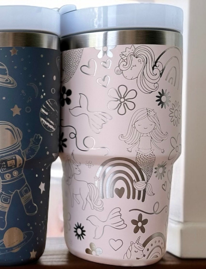 20oz 30oz Laser Engraved Kids Toddler Water Bottle Stanley Tumbler Flip Straw