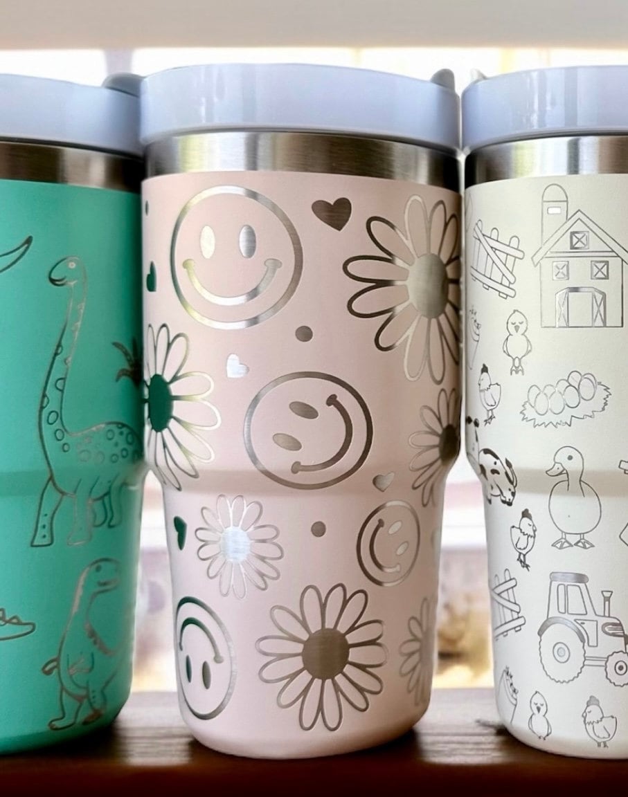 20oz 30oz Laser Engraved Kids Toddler Water Bottle Stanley Tumbler Flip Straw