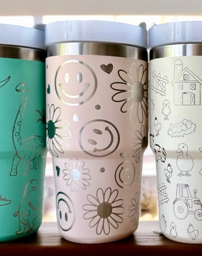 20oz 30oz Laser Engraved Kids Toddler Water Bottle Stanley Tumbler Flip Straw