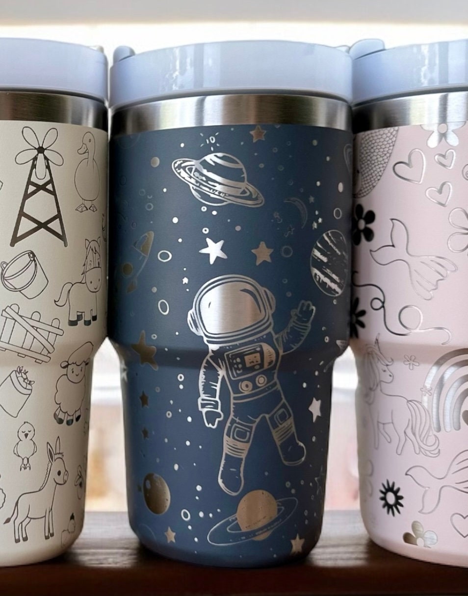 20oz 30oz Laser Engraved Kids Toddler Water Bottle Stanley Tumbler Flip Straw