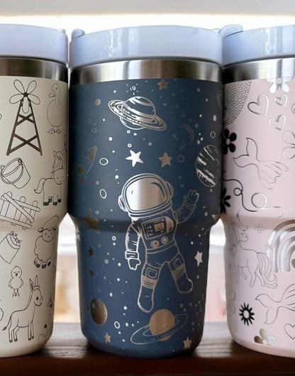 20oz 30oz Laser Engraved Kids Toddler Water Bottle Stanley Tumbler Flip Straw