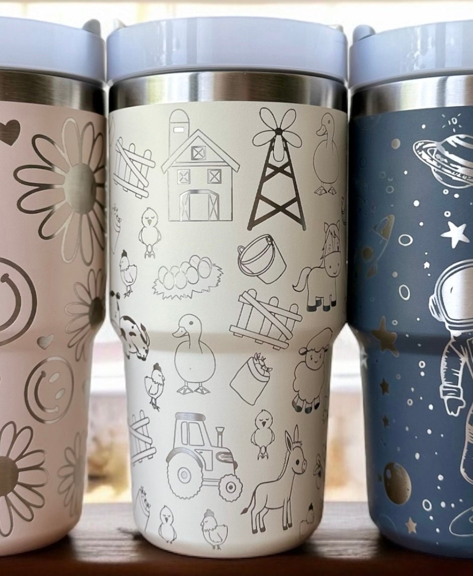 20oz 30oz Laser Engraved Kids Toddler Water Bottle Stanley Tumbler Flip Straw