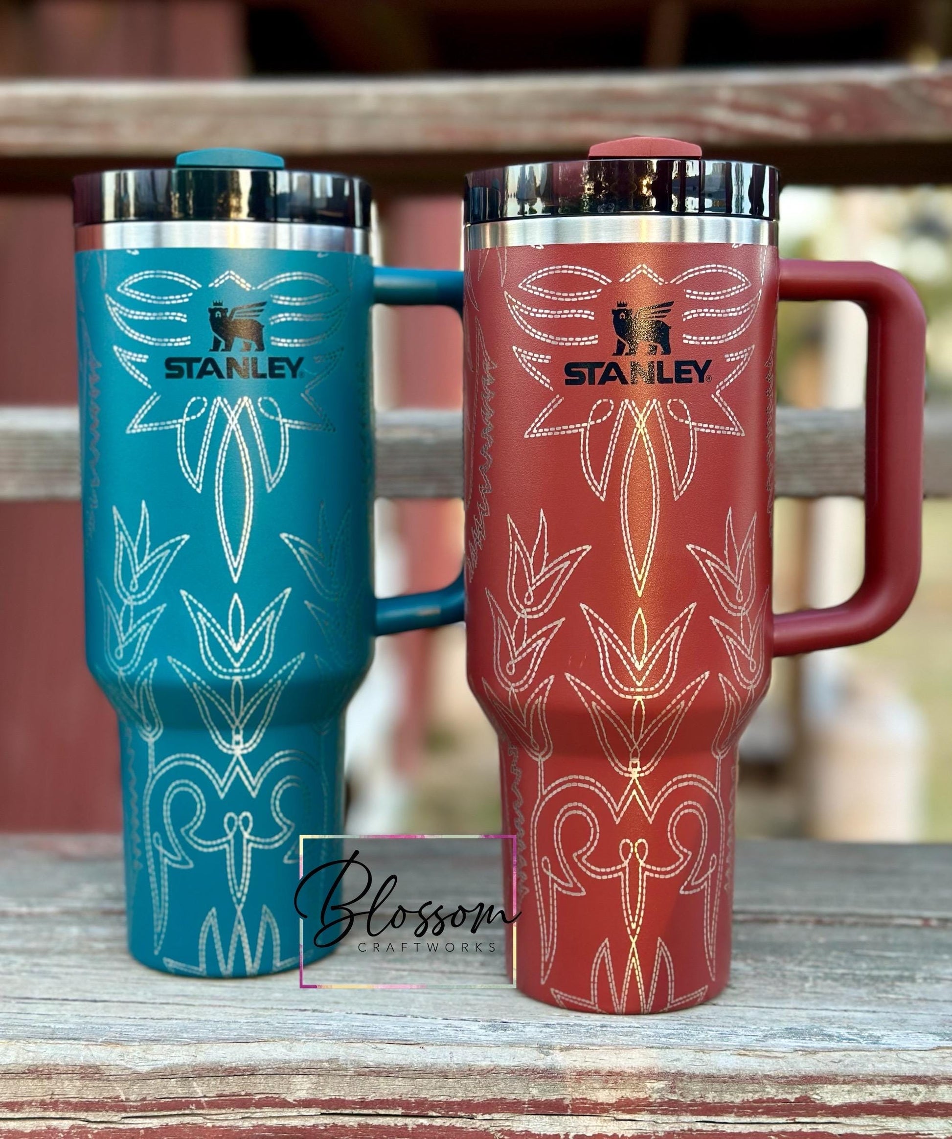 Laser Engraved Western Tooled Leather Boot Stitch Tumbler