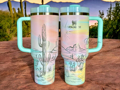 Western Desert Cactus Sunset Engraved Tumbler