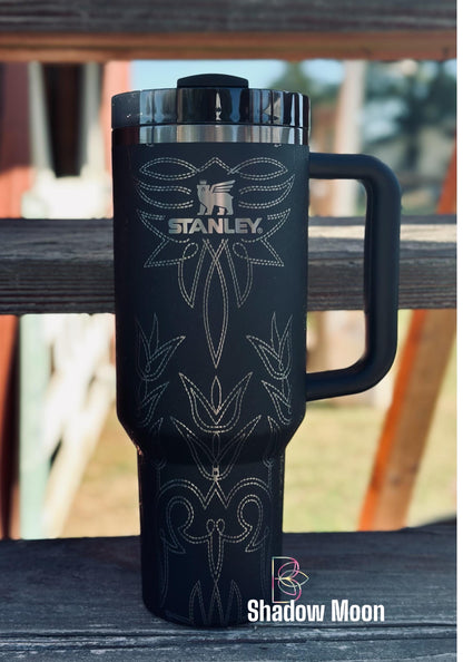 Laser Engraved Western Tooled Leather Boot Stitch Tumbler