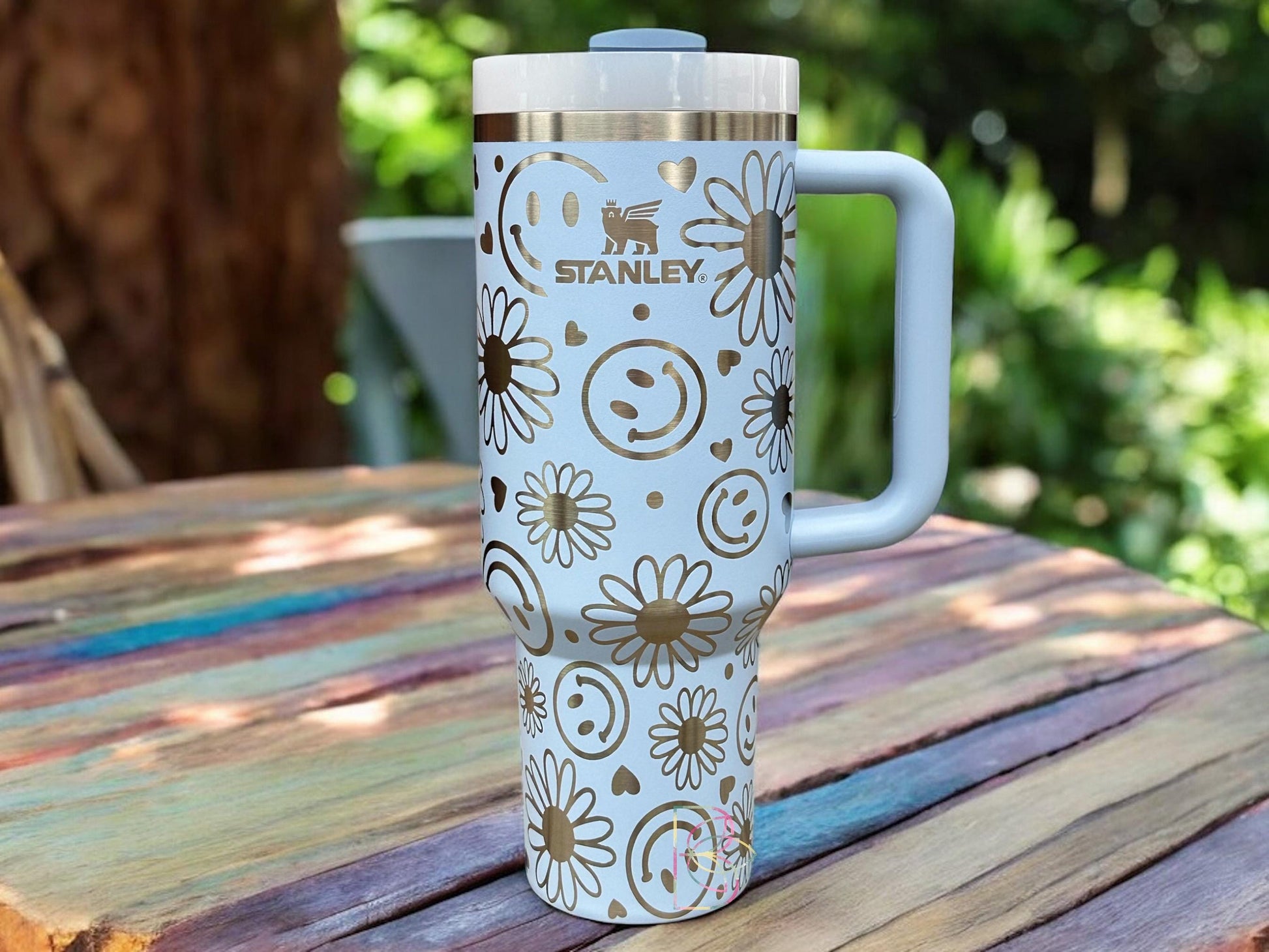 Laser Daisy Smiley Faces Hippie Groovy Boho Tumbler