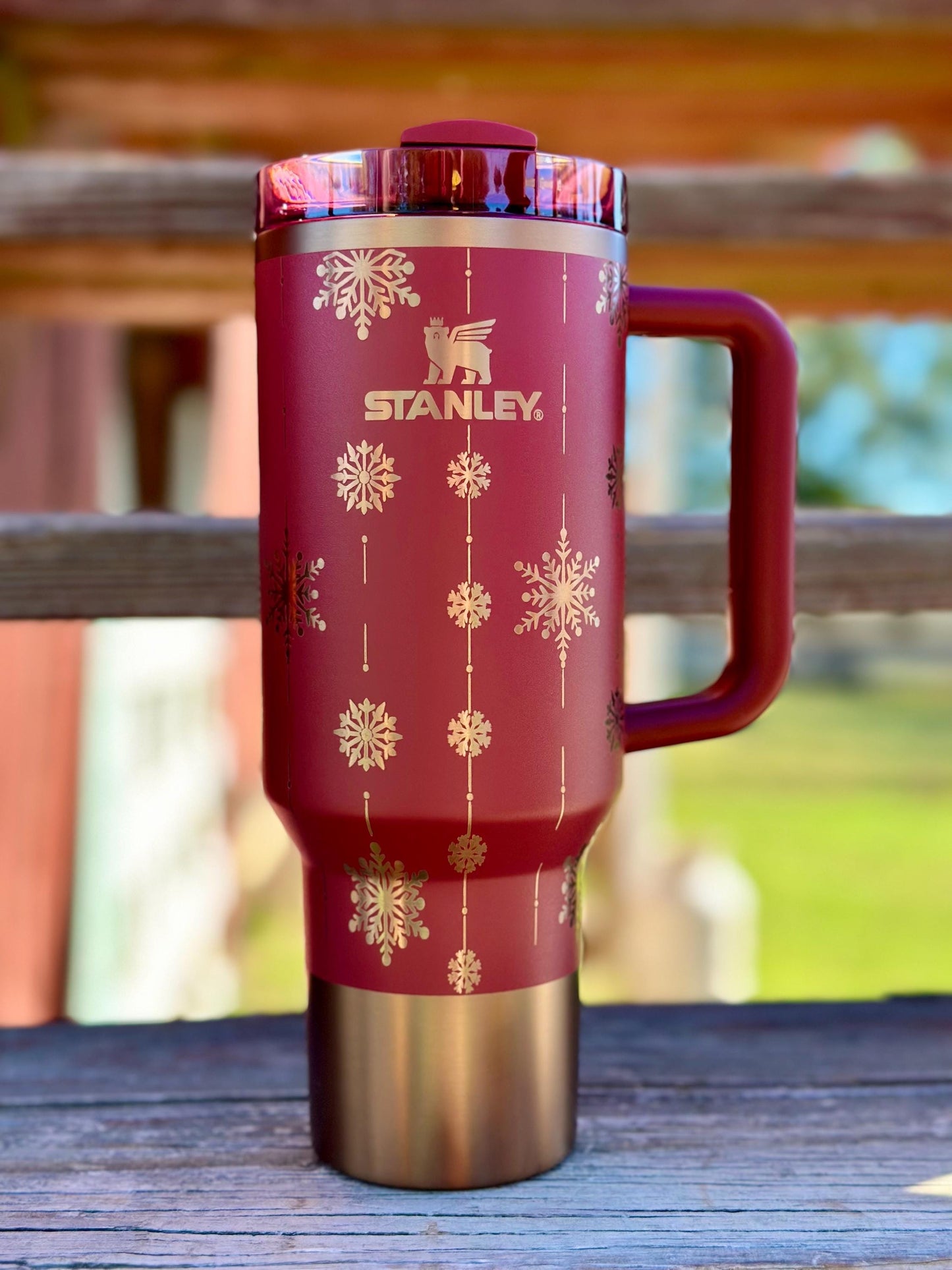 Laser Engraved Christmas Snowflake Garland Stanley Tumbler
