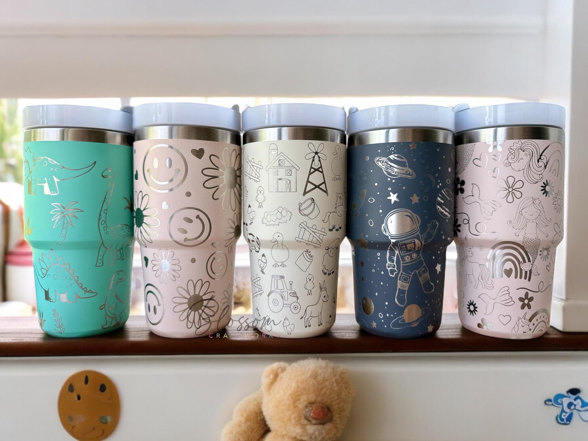 20oz 30oz Laser Engraved Kids Toddler Water Bottle Stanley Tumbler Flip Straw