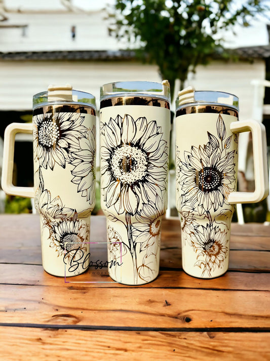 Laser Engraved Sunflower Tumbler