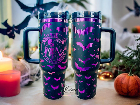 40oz Laser Engraved Halloween Bats Skeleton Tumbler