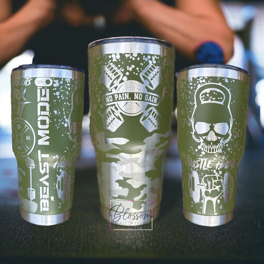 30oz 40oz Laser Engraved Beast Mode, Mens Fitness, Personal Trainer, Crossfit, Workout