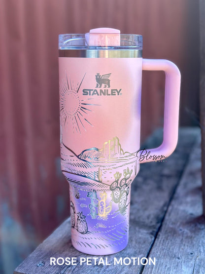 Western Desert Cactus Sunset Engraved Tumbler