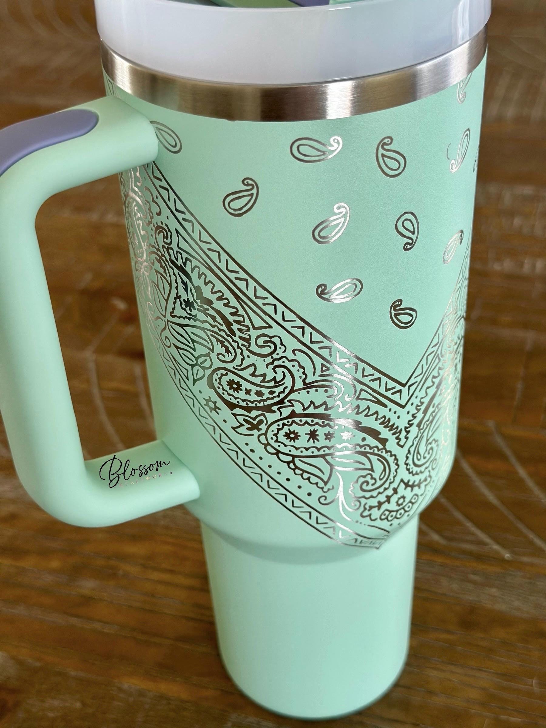 Customized Laser Engraved Western Bandana Pattern Tumbler, Personalize, Half Wrap
