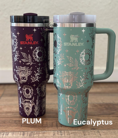 Highland Cow, Sunflower, Western Laser Engraved Tumbler