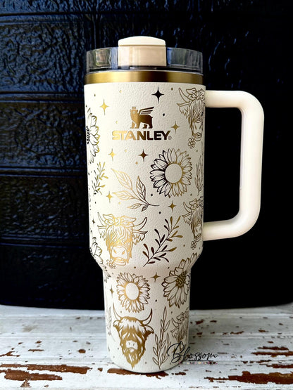 Laser Engraved Highland Cow, Sunflower, Western Tumbler