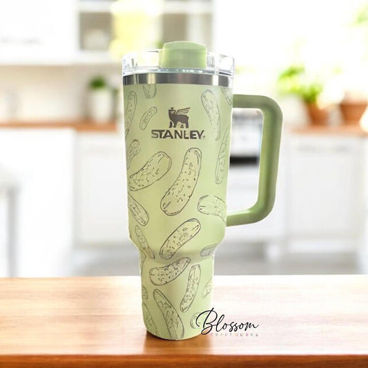 40oz Laser Engraved Pickle Tumbler With Handle, Lid, & Straw