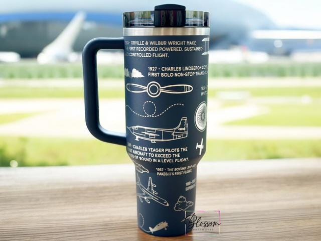 Laser Engraved Aviation History Tumbler, Pilot Gift