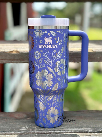 Laser Engraved Boho Tumbler, Floral Spring Summer Stanley, Gift for Her