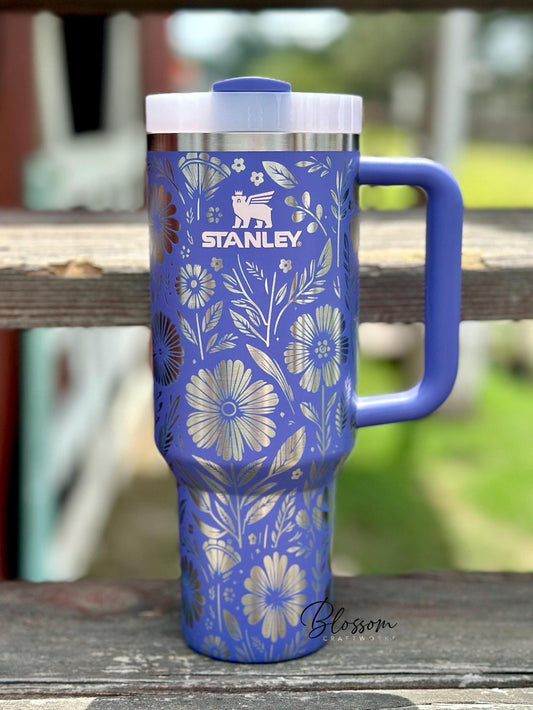 Laser Engraved Boho Tumbler, Floral Spring Summer Stanley, Gift for Her