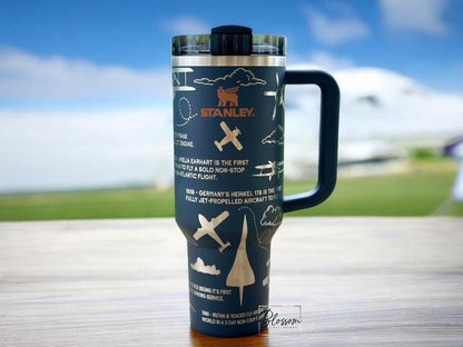 Laser Engraved Aviation History Tumbler Pilot Gift