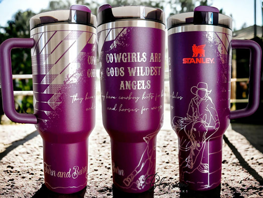 40oz Laser Engraved Barrel Racer, Cowgirl, Western Tumbler With Handle, Lid, & Straw