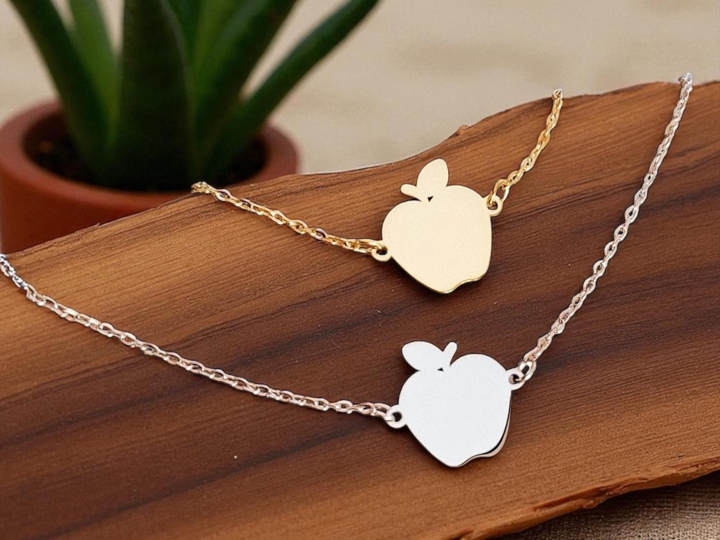 Personalized Apple Necklace and Earring Set – Custom Engraved Name or Initials – Teacher Gift, End of School Year, Back to School Jewelry
