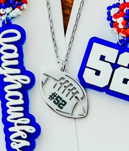 Personalized Football Pendant Necklace: Custom Engraved Name/Number, Stainless Steel