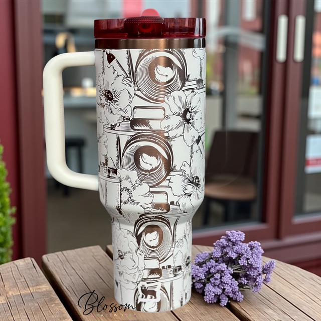 Laser Engraved Floral Photographer Vintage Camera Tumbler