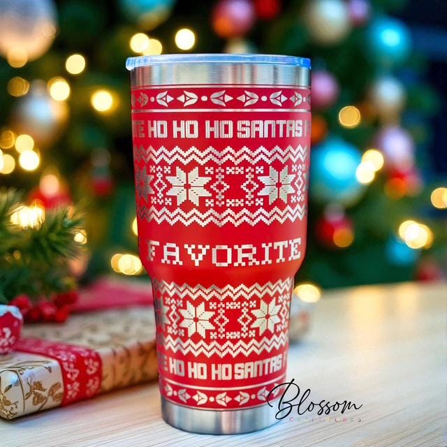 Santa's Favorite Tumbler: Funny Christmas Sweater Laser Engraved Cup
