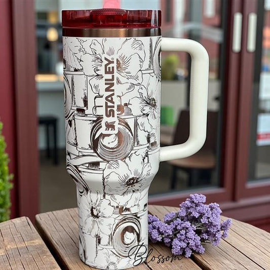 Laser Engraved Tumbler – Floral Camera Design | Photographer Gift | Custom Travel Mug for Photo Lovers ProTour Flip Straw Tumbler
