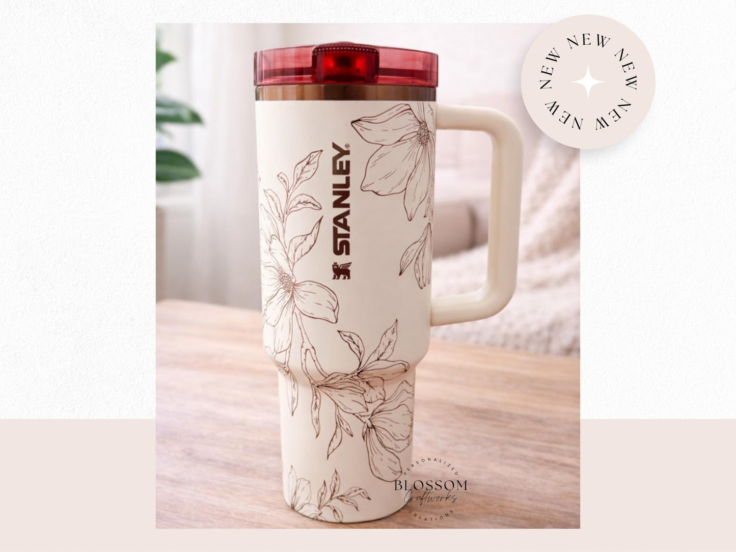 Magnolia Hand Drawn Laser Engraved Stanley Tumbler