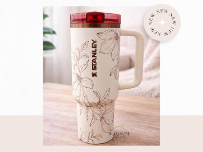 Magnolia Hand Drawn Laser Engraved Stanley Tumbler