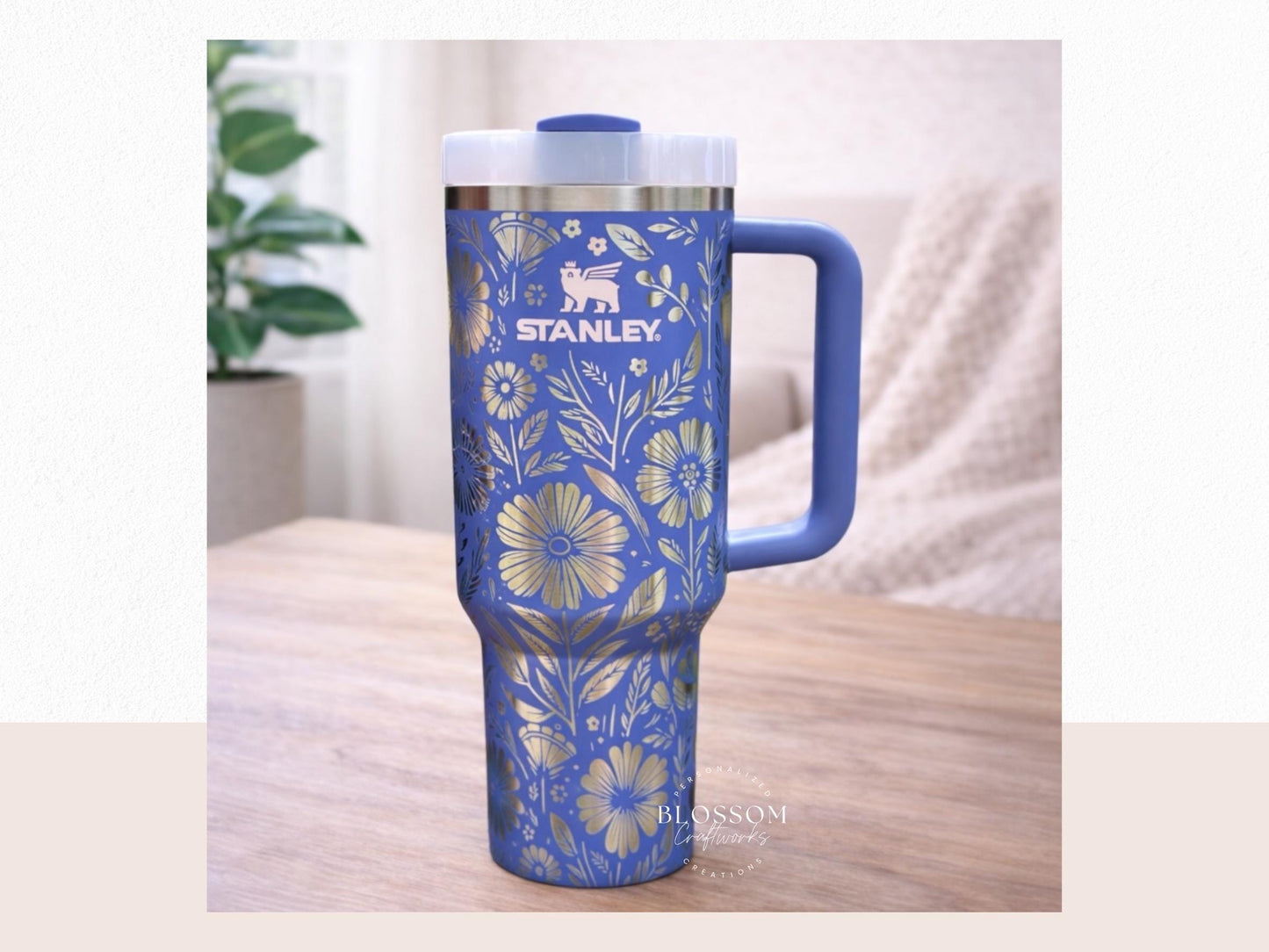 Laser Engraved Boho Floral Spring Summer Stanley Tumbler
