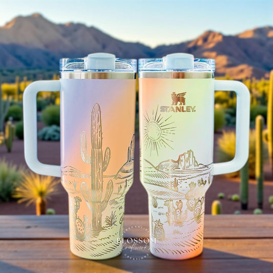 Western Desert Cactus Sunset Engraved Tumbler