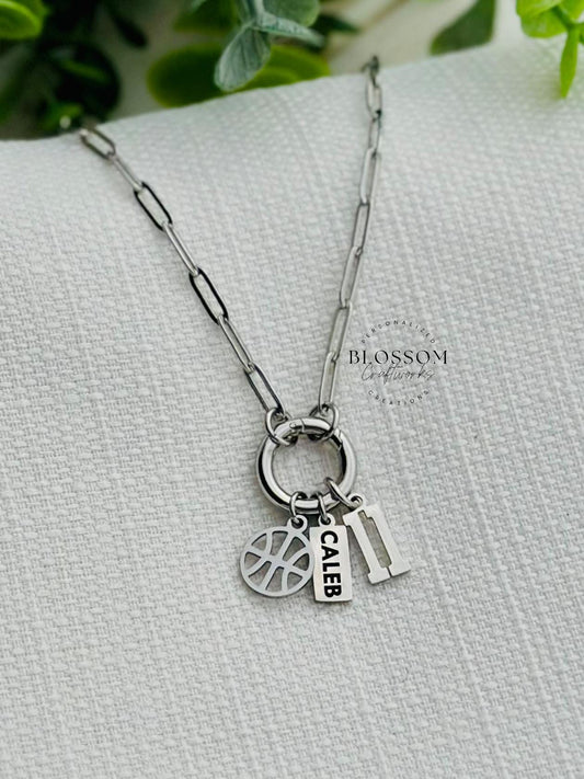 Personalized Basketball Mom Charm Necklace, Sports Mom Game Day Gift