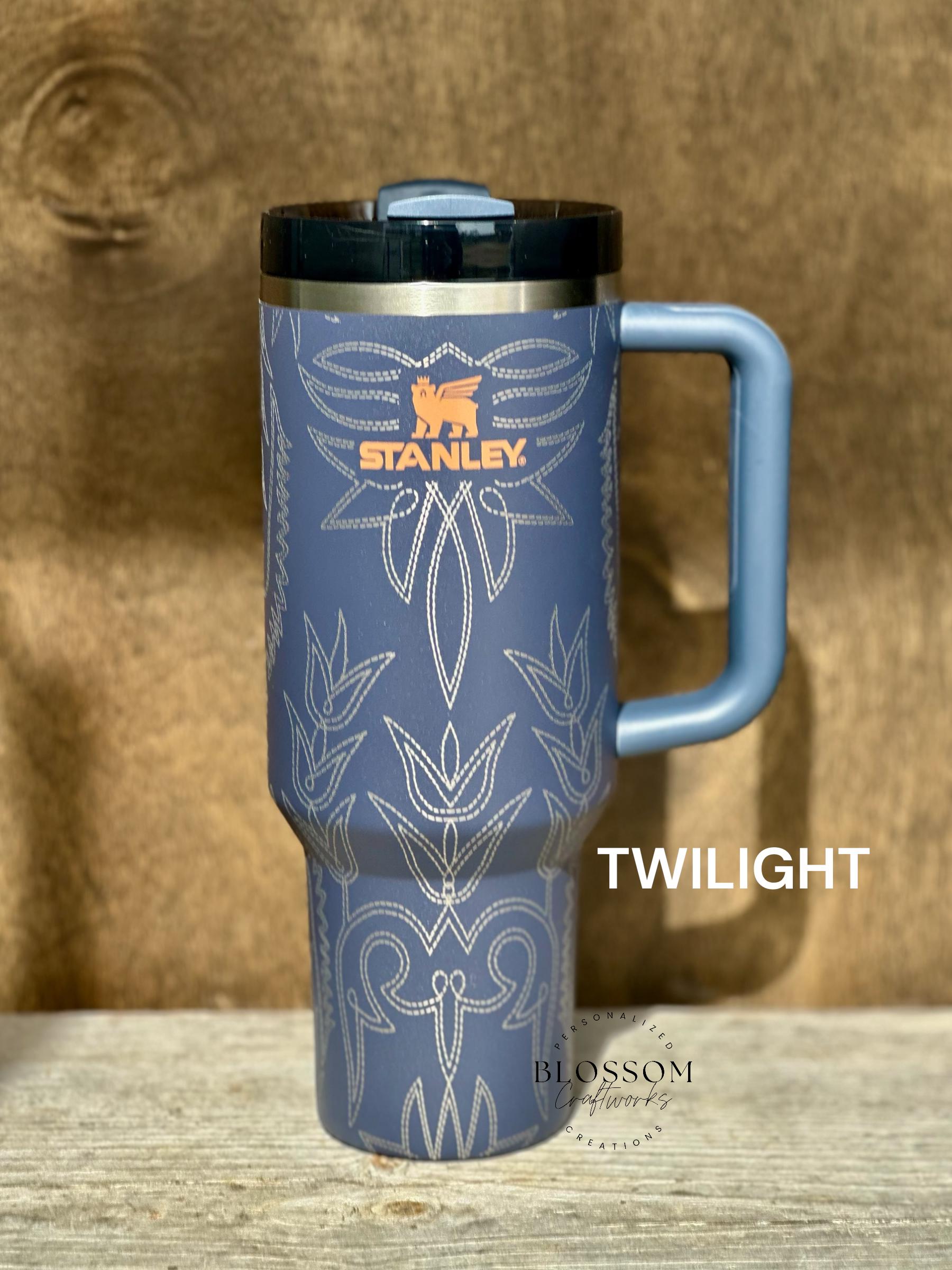 Laser Engraved Leather Tooled Boot Pattern Western Stanley Tumbler