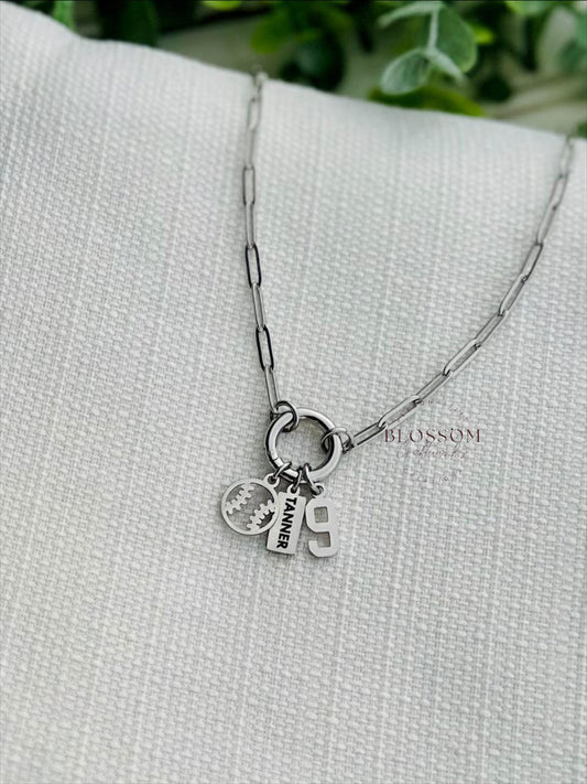 Personalized Baseball Mom Charm Necklace, Sports Mom Game Day Gift
