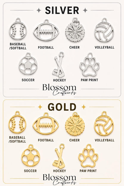 Additional Sports Charm Add On for Necklace, Baseball, Softball, Football, Cheer, Soccer, Volleyball, Basketball, Hockey, Paw Print Charm
