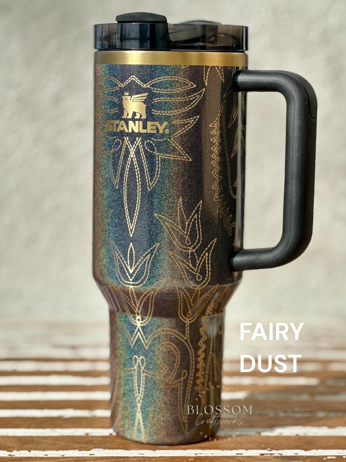Laser Engraved Leather Tooled Boot Pattern Western Stanley Tumbler