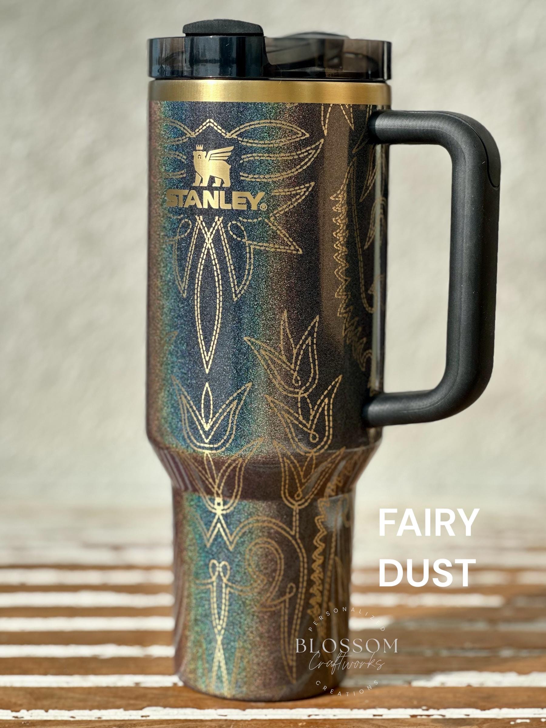 Laser Engraved Leather Tooled Boot Pattern Western Stanley Tumbler