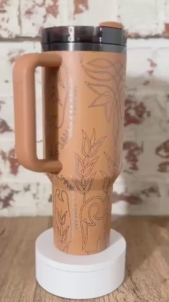 Laser Engraved Western Tooled Leather Boot Stitch Tumbler