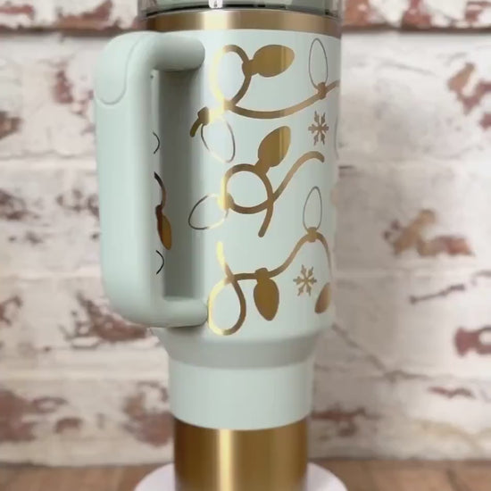 Laser Engraved Christmas Lights Snowflake Merry Christmas Tumbler With Handle, Lid, & Straw